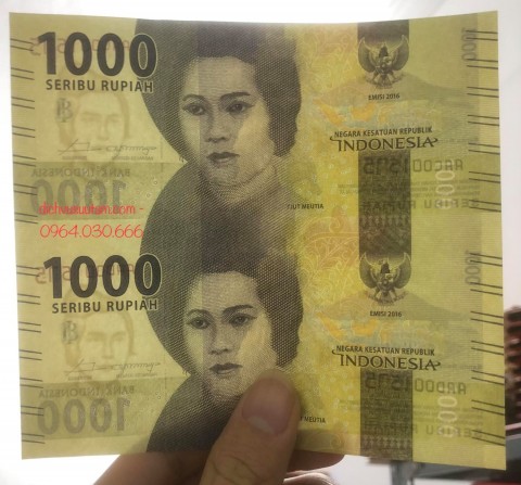 Tiền Indonesia 1000 rupiah Uncut 2 tờ nguyên khối
