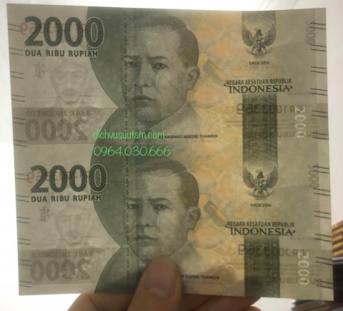 Tiền Indonesia 2000 rupiah Uncut, 2 tờ nguyên khối