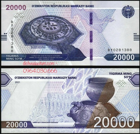 Tiền Uzbekistan 20000 som mới phát hành 2021