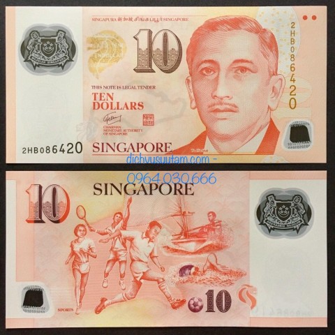 Tiền Singapore 10 dollars polymer