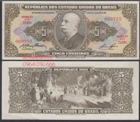 Tiền xưa Brazil 5 cruzeiros 1953