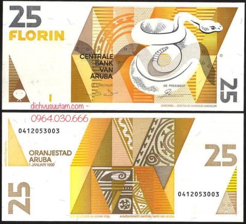 Tiền Aruba 25 florin con Rắn