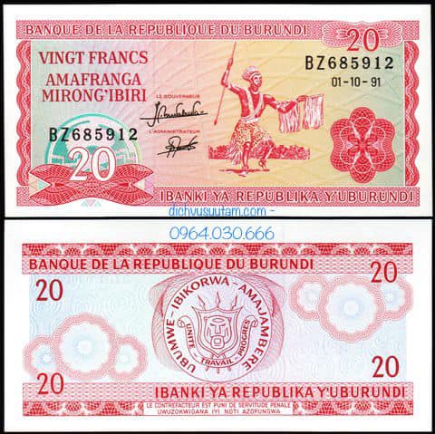 Tiền Cộng hòa Burundi 20 francs