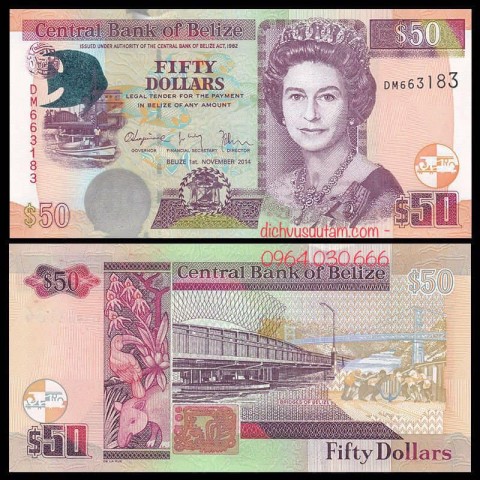 Tiền Belize 50 dollars Nữ hoàng Elizabeth II