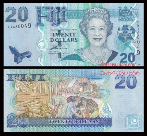 Tiền xưa Cộng hòa Fiji 20 dollars Nữ hoàng Elizabeth II