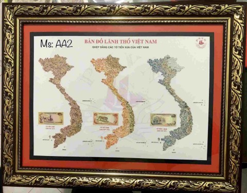 [Bản đồ VN] ghép thủ công từ 3 tờ 200 đồng, 500 đồng, 1000 đồng bộ thú 1972