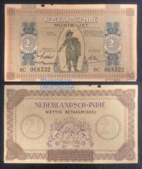 Tiền xưa Đông Ấn Hà Lan 2.5 gulden 1940 sử dụng tại thuộc địa