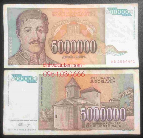 Tiền của quốc gia không còn tồn tại 5.000.000 dinara Nam Tư