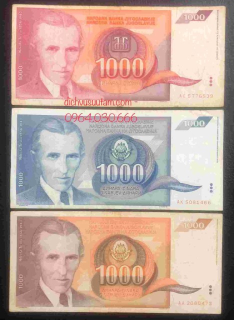 Combo 3 tờ 1000 dinara khác nhau của Nam Tư cũ