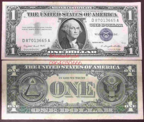 Tiền xưa Mỹ 1 dollar 1957 mộc xanh