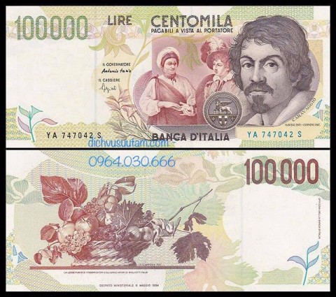 Tiền xưa Cộng hòa Ý 100.000 lire