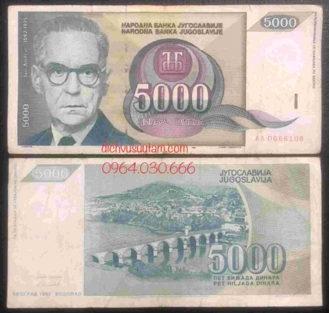 Tiền Liên bang Nam Tư cũ 5000 dinara
