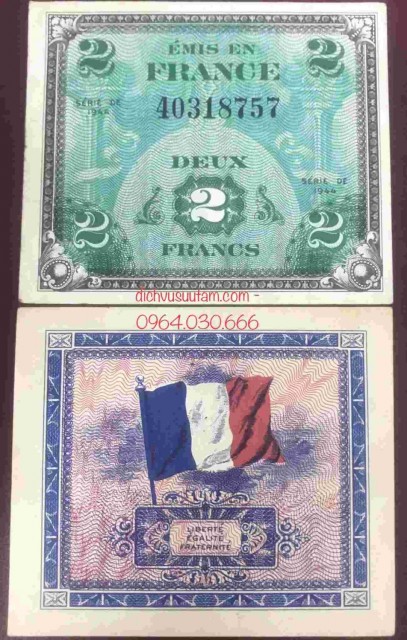 Tờ 2 francs Quân đội Pháp sử dụng trong thế chiến thứ II 1944