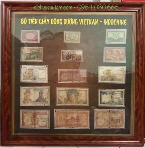 Tranh TIỀN THẬT bộ tiền giấy Việt Nam Indochine, tiền thật lên khung tranh