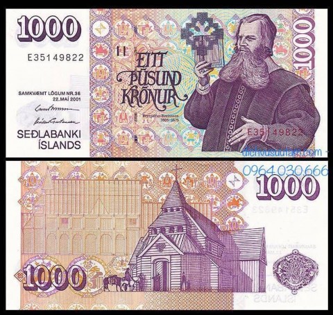 Tiền Băng đảo Iceland 1000 kronur