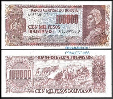 Tiền xưa Bolivia 100000 pesos bolivinanos
