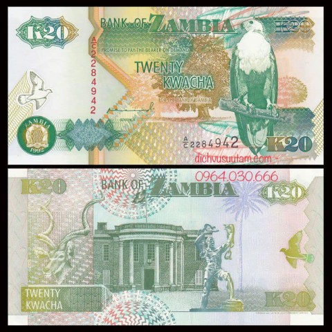 Tiền xưa Cộng hòa Zambia 20 kwacha