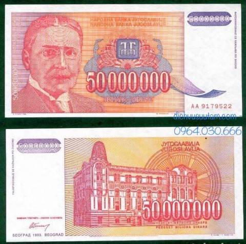 Tiền xưa Liên bang Nam Tư 50 triệu dinara