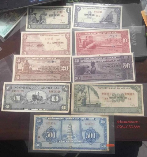Bộ tiền Việt Nam Cộng Hòa 1955 (lần 1) 9 mệnh giá sưu tầm