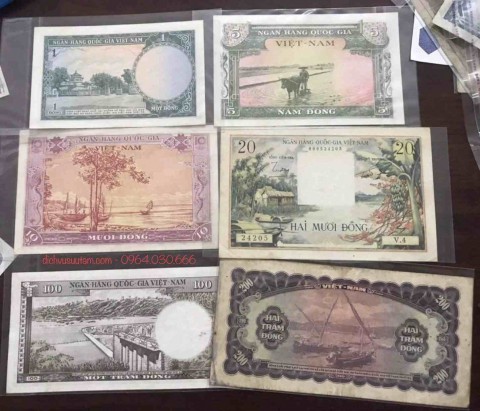 Bộ tiền Việt Nam Cộng Hòa 1955 (lần 2) 6 mệnh giá sưu tầm