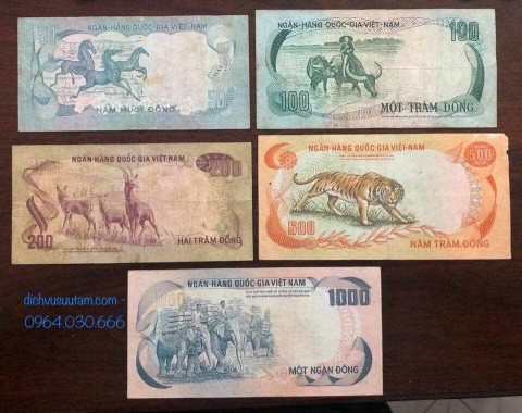 Bộ 5 tờ tiền con thú Miền Nam 1972
