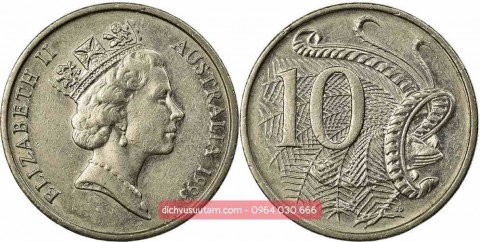 Đồng xu Úc 10 Cent Nữ Hoàng Elizabeth II trung tuổi 23.6mm