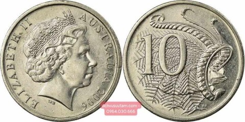 Đồng xu Úc 10 Cent Nữ Hoàng Elizabeth II già 23.6mm