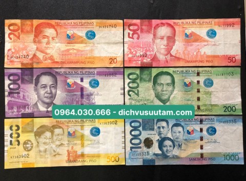 Bộ tiền Philippines 6 mệnh giá khác nhau tiền mới 90% (mới 100% + 250K)