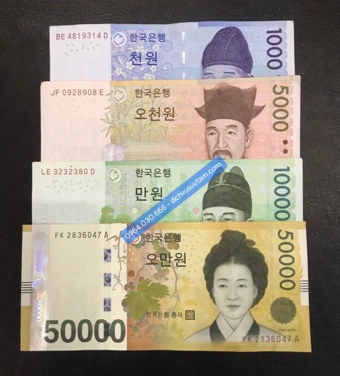 Bộ tiền giấy Hàn Quốc 4 tờ khác nhau