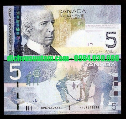 Tiền Canada 5 dollars phiên bản cũ giấy cottong