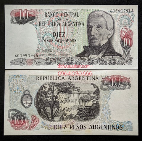 Tiền xưa Cộng hòa Argentina 10 pesos