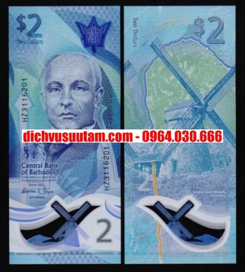 Tiền Barbados 2 dollars polymer