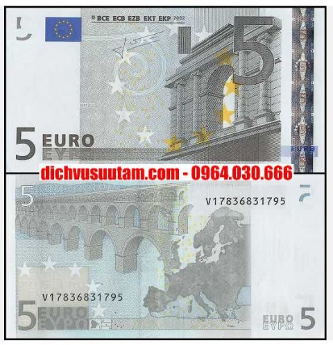 Tiền 5 euro các nước châu Âu dùng chuang phiên bản cũ