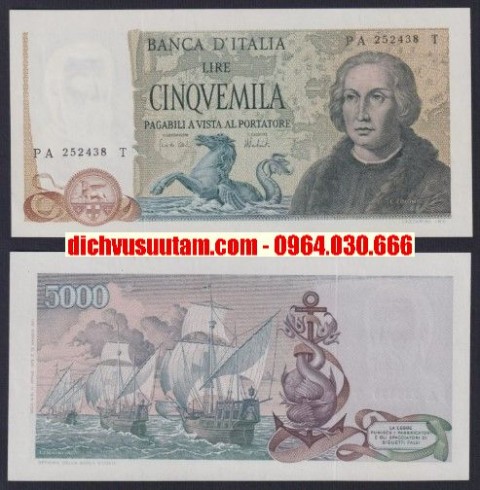 Tiền xưa Italia 5000 lire