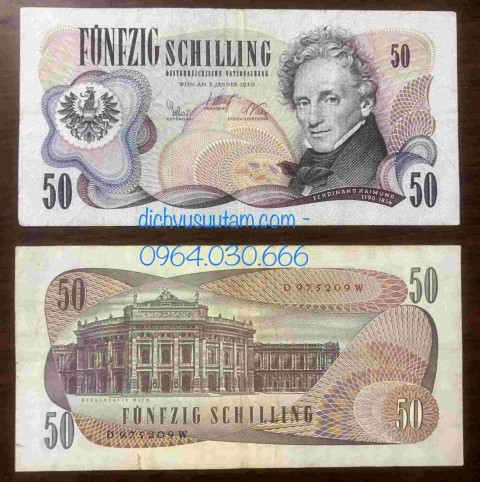 Tiền xưa Áo 50 Schilling 1970
