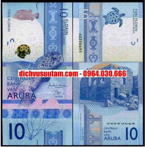 Tiền Aruba 10 florin con rùa