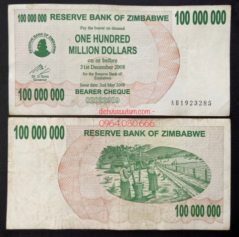 Tiền xưa Zimbabwe lạm phát 100 triệu dollars
