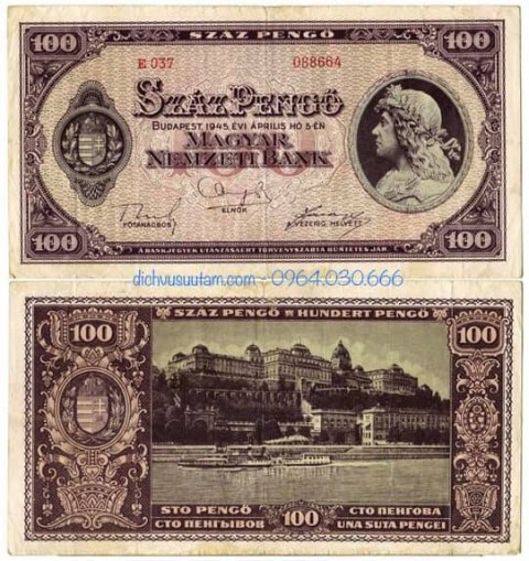 Tiền xưa Hungary 100 pengo 1945