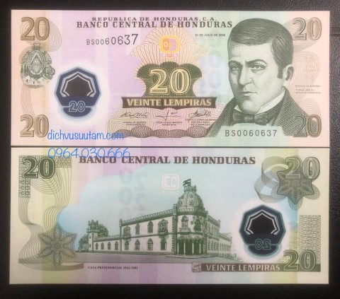 Tiền Cộng hòa Honduras 20 lempiras polymer