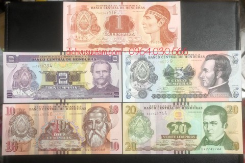 Bộ tiền Cộng hòa Honduras 5 mệnh giá khác nhau