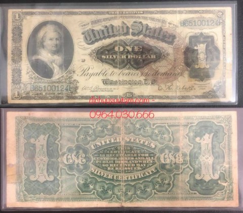 Tiên cổ Mỹ 1 dollar 1886 bà Martha Washington, kích thước lớn, một trong những tờ tiền đầu tiên của Mỹ