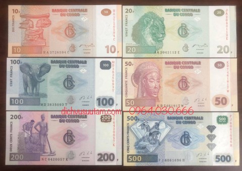 Bộ 6 tờ tiền Congo khác nhau