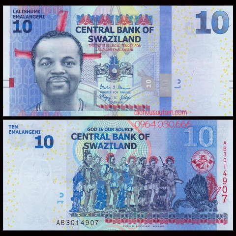 Tiền Swaziland 10 Emalangeni, nay là Vương quốc Eswatini