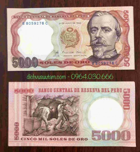 Tiền Peru 5000 Soles 1985