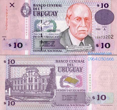 Tiền xưa Uruguay 10 pesos 1998