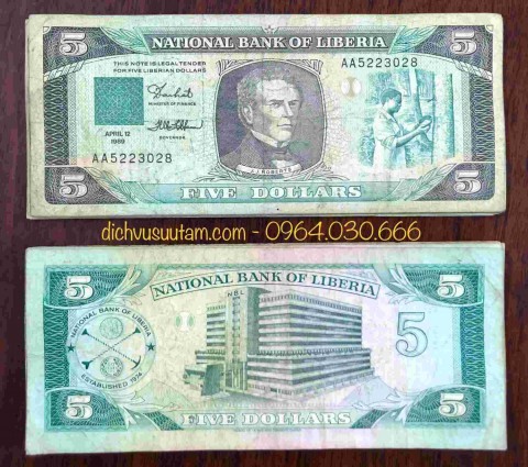 Tiền xưa Liberia 5 Dollars 1989