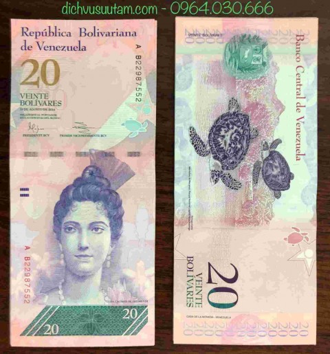 Tiền Venezuela 20  Bolivares con rùa
