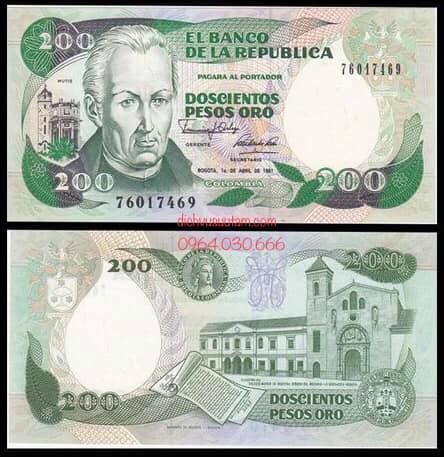 Tiền Colombia 200 pesos sưu tầm