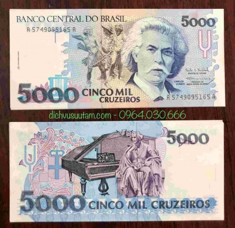 Tiền Brazil 5000 Cruzeiros 1990