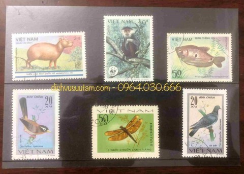 Bìa tem Việt Nam chủ đề động vật gồm 6 con